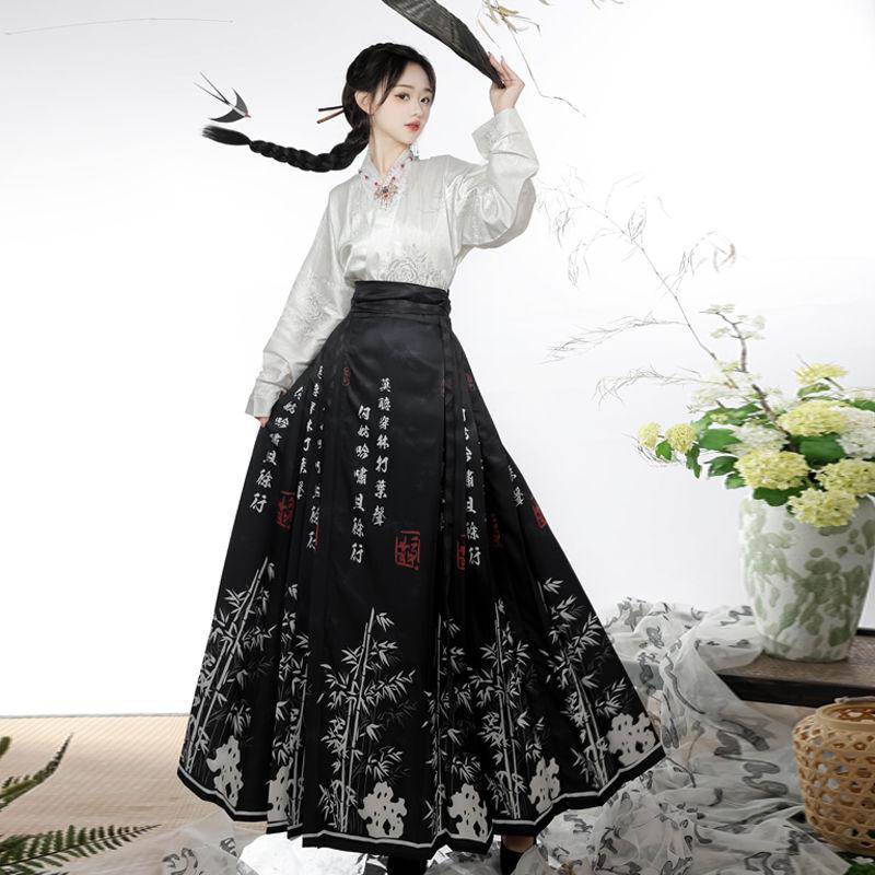 Chinese Ming Dynasty Style Hanfu Horse-face Skirt Daily Commuting Women's Suit