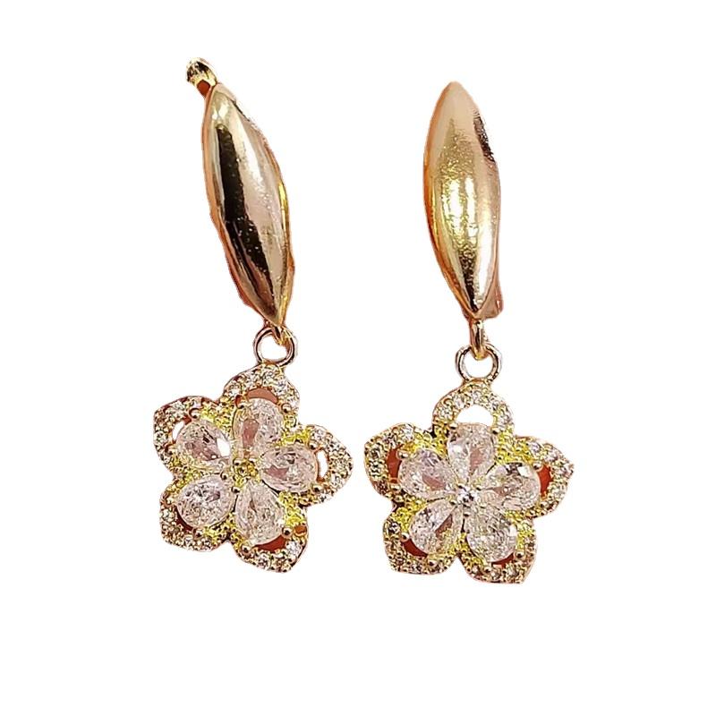 Новые роскошные серьги-капли с цветком циркона для женщин, модные серьги золотого цвета, ювелирные изделия, аксессуары для свадебной вечеринки