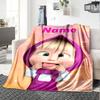 Customiz Name Personality Masha and the Bear Blanket Soft &Warm Sofa Office Bed Travel Lunch Break Blanket, Gift Suitable All Seasons