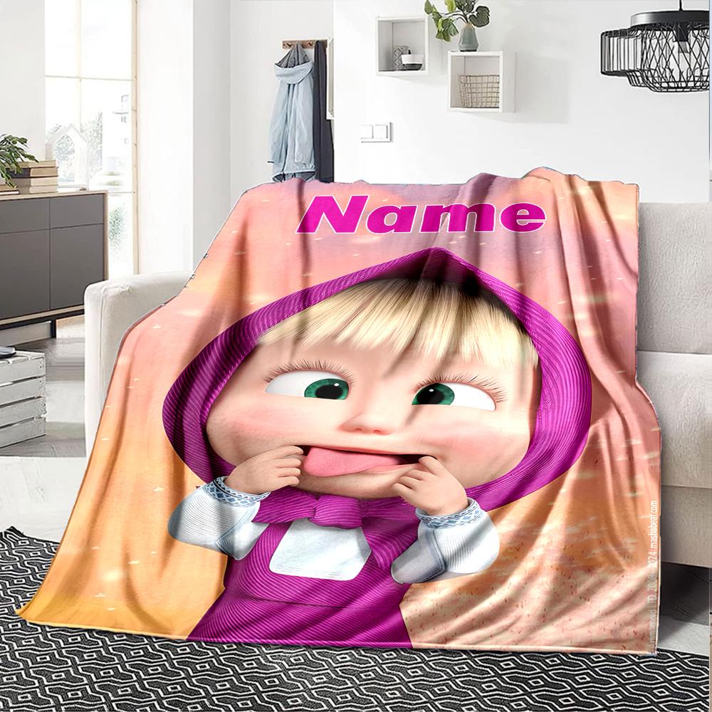 Customiz Name Personality Masha and the Bear Blanket Soft &Warm Sofa Office Bed Travel Lunch Break Blanket, Gift Suitable All Seasons