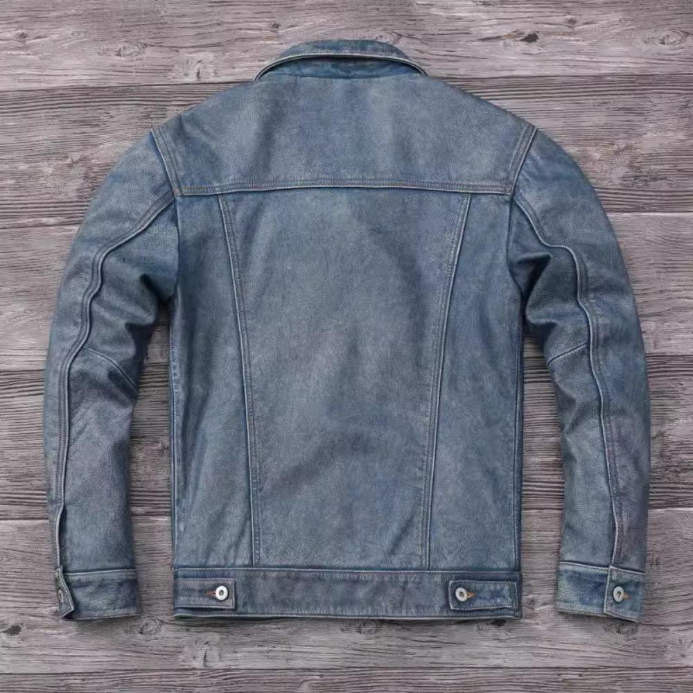 Китайский размер винтажная синяя натуральная кожаная куртка мужская 506 стиль Slim Fit короткая воловья кожа мужское кожаное пальто осень