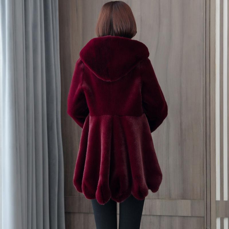 Winter New Fashion Imitation Mink Fur Imitation Coat Middle-aged Mother Hooded Jacket Thickened Women's Pendulum