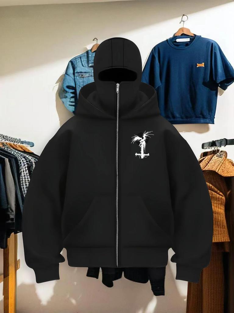 Autumn Men Gothic Harajuku Winter New Item Double Hooded Printed Sweatshirt Men's Hooded Mask Zipper Sportswear