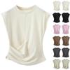 Women's Fashion Solid Color Crew-neck Pleated T-shirt Vest Top Waistcoat