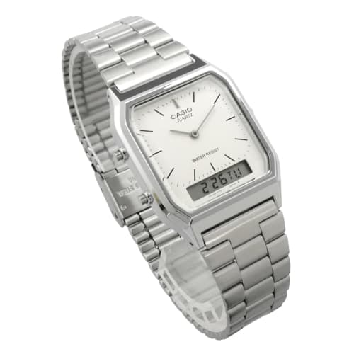 Casio AQ-230A-7D/AQ230A-7D Ana-Digi Metal Belt Silver Silver Dial Unisex Watch Wristwatch