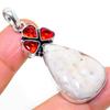 Natural Scolecite, Garnet Gemstone 925 Sterling Silver Pendant 2.13" I0k63