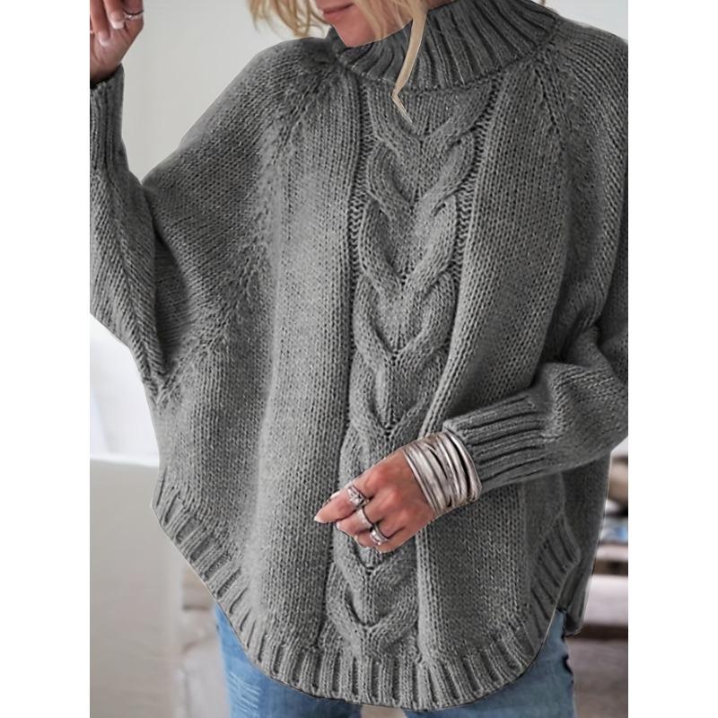 Женский винтажный черный свитер с косами, высоким воротом, свободного кроя, повседневный пуловер, винтажный свитер | Узор косы, платье-свитер