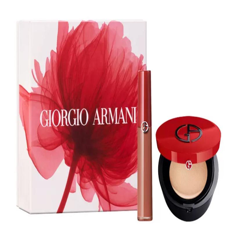 Набор макияжа Armani Air Cushion Lip Glaze Ограниченная подарочная коробка Красная туба Красная туба с блеском для губ #214 + лаковый блеск-кушон #3 подходит для натурального отбеливания