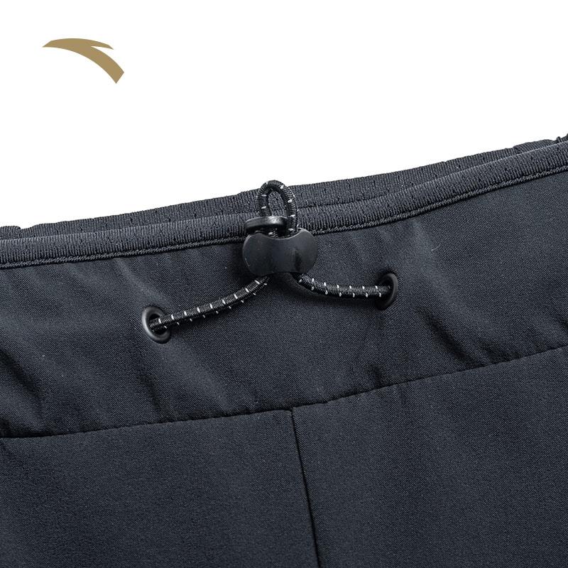 Anta Однотонные шорты с принтом логотипа и эластичным поясом, прямые свободные летние мужские шорты черного цвета 152230505