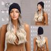 Hat Wigs Cap with Hair Ombre Brown Blonde Color Connect Synthetic Hair Extensions Women Daily Party High Temperature