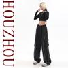 Y2K Женская черная уличная одежда Techwear Корейский Харадзюку Спортивные штаны с парашютом Мужские спортивные штаны Широкие брюки для бега Брюки Одежда