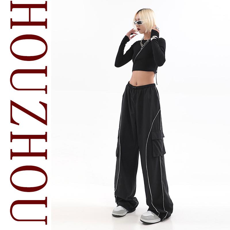 Y2K Женская черная уличная одежда Techwear Корейский Харадзюку Спортивные штаны с парашютом Мужские спортивные штаны Широкие брюки для бега Брюки Одежда