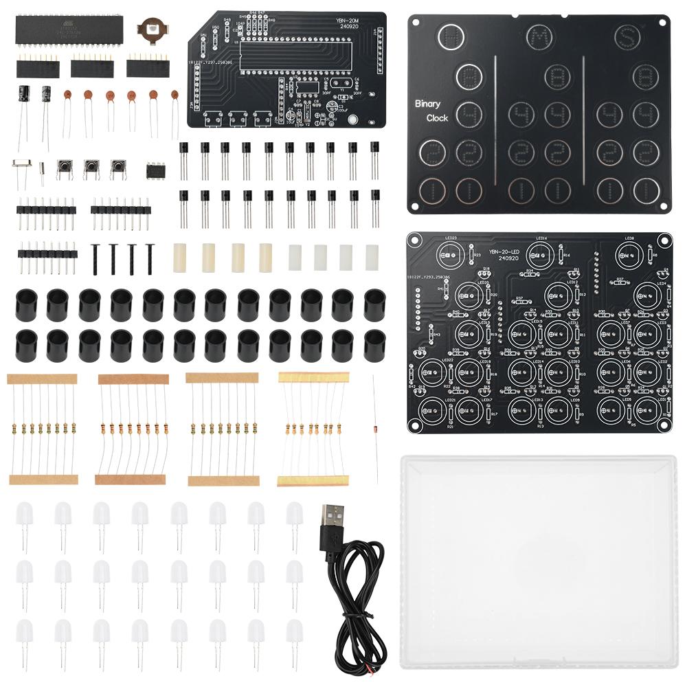 4-Digit Electronic Clock DIY Kits Binary LED Clock Soldering Practice DIY Kit Desktop Creative Alarm Clock with Acrylic Shell