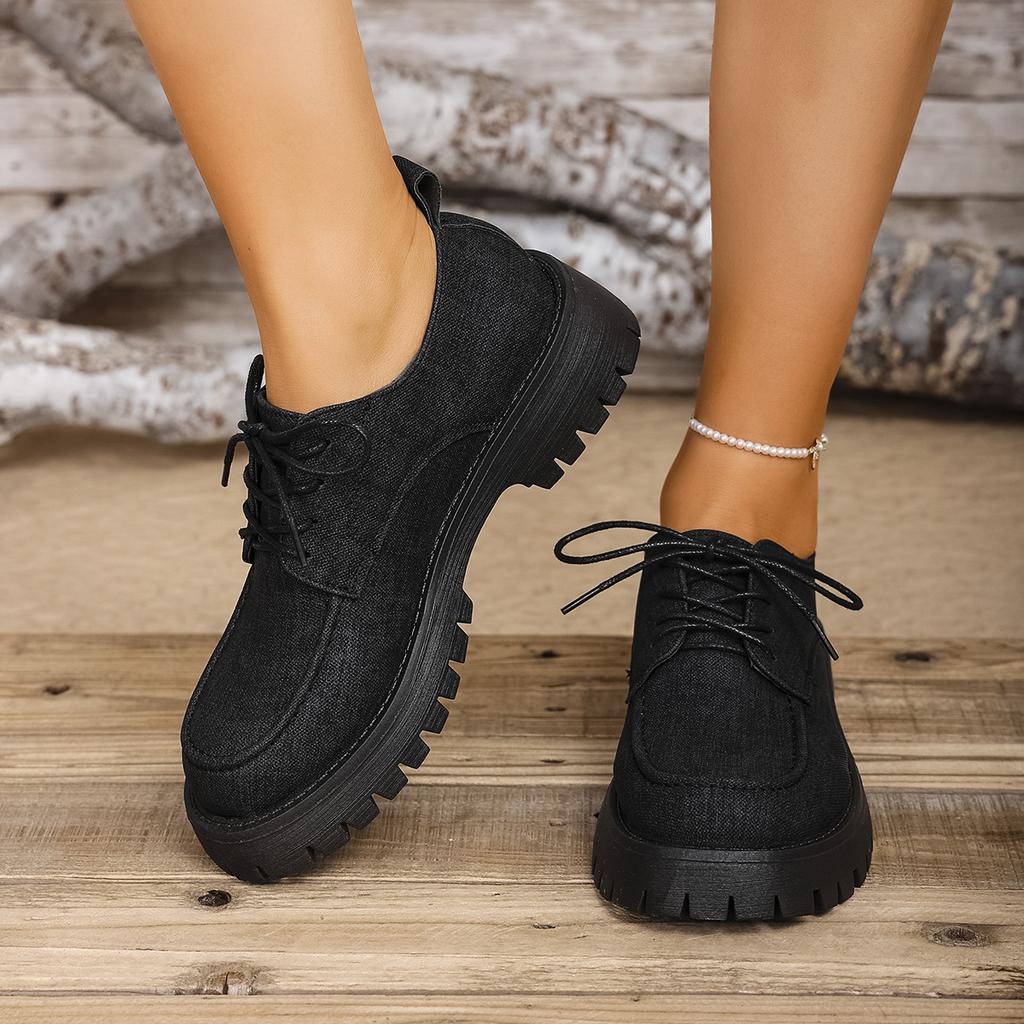 Женские оксфорды на платформе широкой полноты - Лоферы на массивном каблуке на шнуровке для весны/осени, Модные балетки в британском стиле