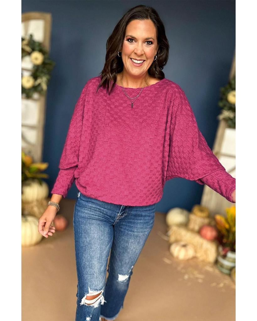 Azura Exchange Bright Pink Checker Textured Dolman Sleeve Top