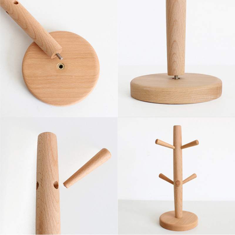 Wooden 6 Hooks Mug Holder Tree Countertop Coffee Cup Holder Detachable Drainage Cup Holder Coffee Counter Bar Accessory