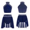 Girls Sparkly Rhinestones Lyrical Ballet Dance Dance Outfit Gymnastics Athletic Activewear Set Dancing Competition Performance