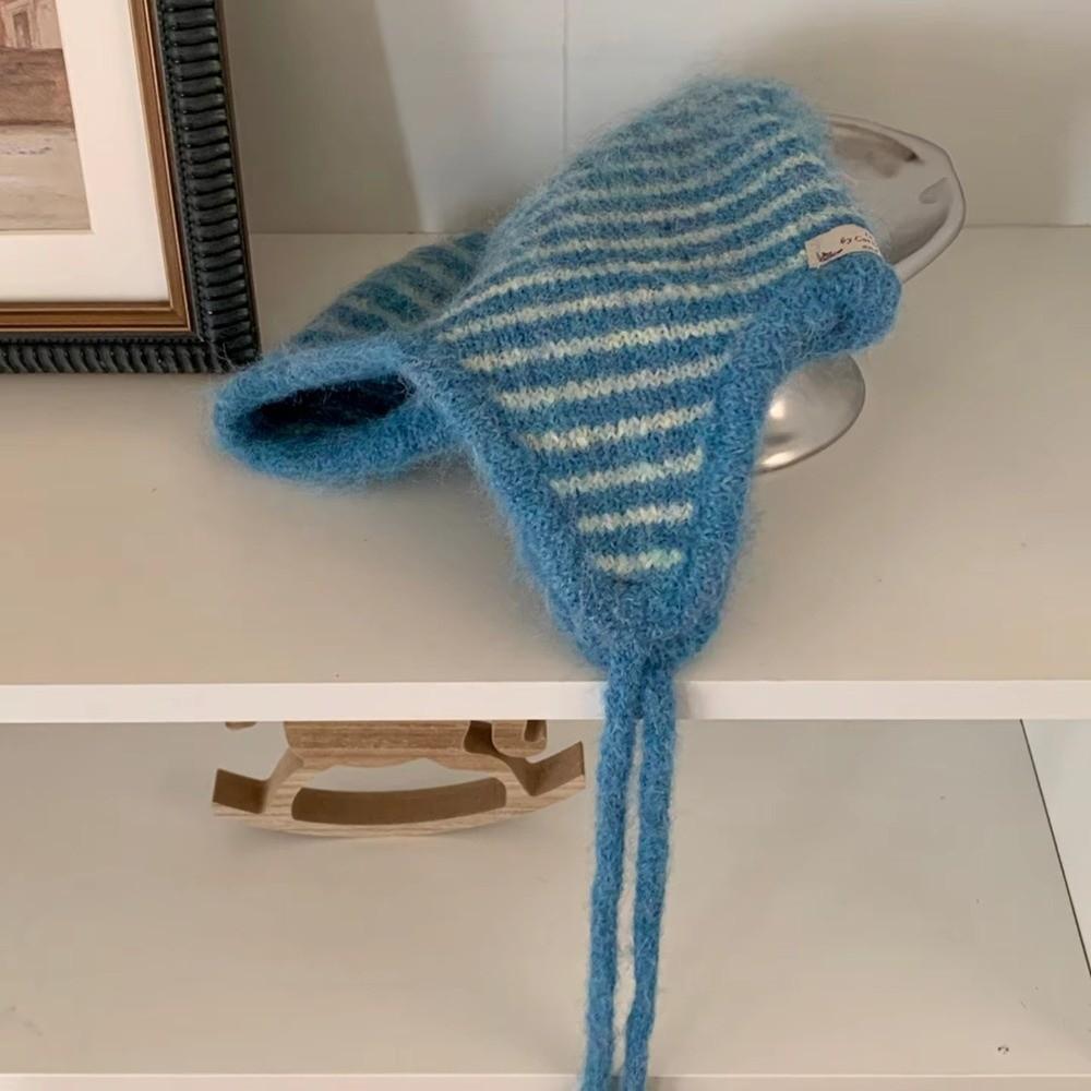 Striped Knitted Hat Windproof Baggy Beanie Hat Fashion Striped Balaclava for Outdoor Ski