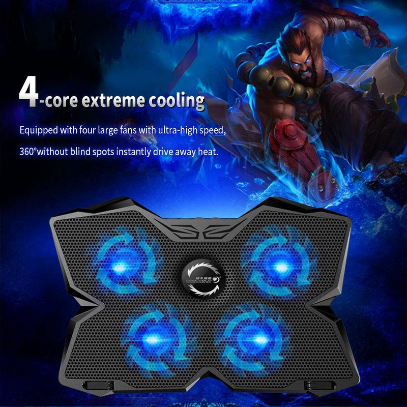 TISHRIC Laptop Cooler Stand 4 Cooling Fans Notebook Cooler Laptop Cooling Pad 2 USB Ports Notebook Stand Radiator For 13-17Inch