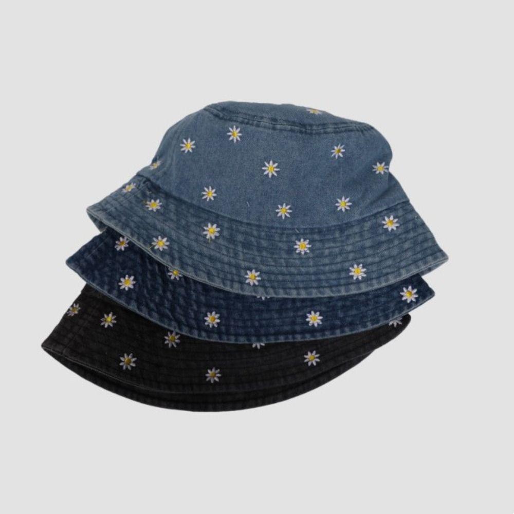 Защита от солнца Солнечная шляпа Вышитая панама с ромашкой Модная шляпа рыбака Женская