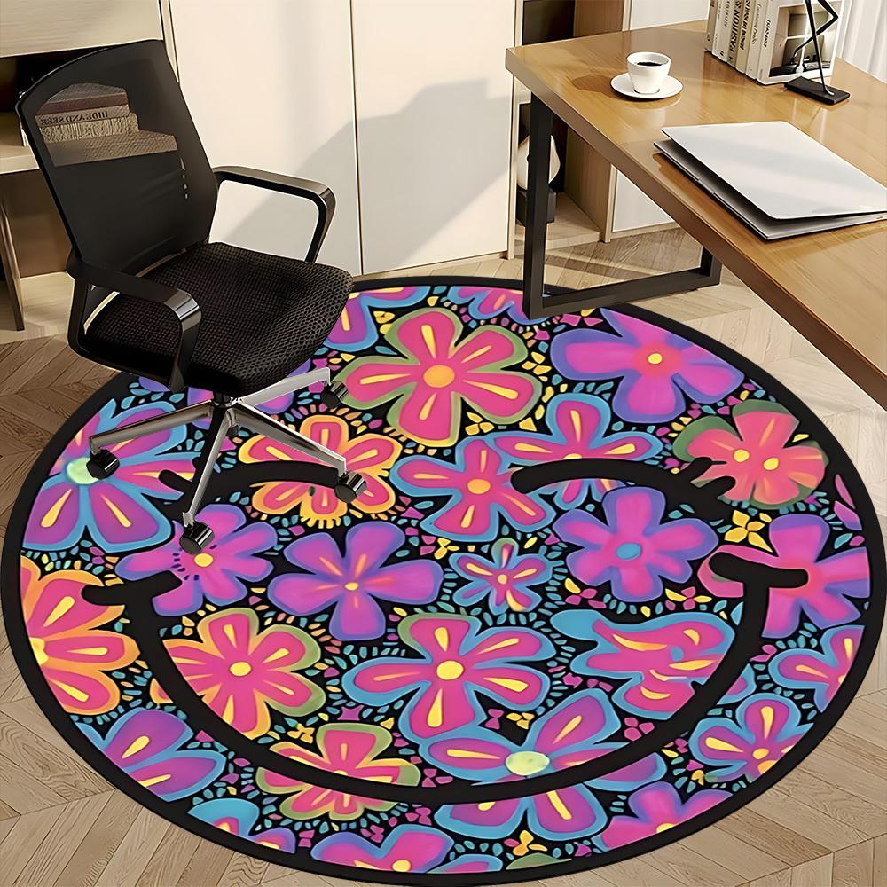 1pc Flower Mandala Pattern Carpet for Office Non-Slip, Round Carpet, Soft & Comfortable, Carpet for Office, Lightweight Round Floor Mat