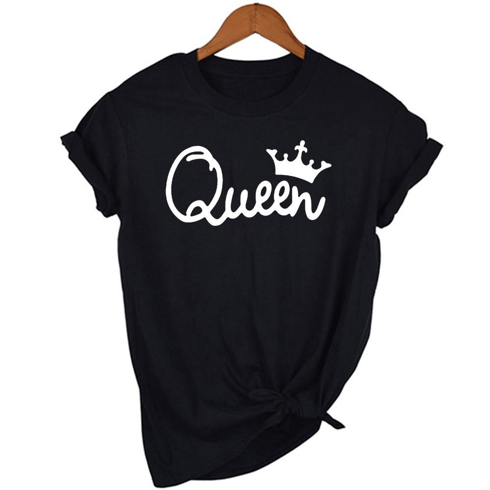 Женская футболка Queen Couples с принтом короны, одежда для пар, летняя одежда, повседневные топы с круглым вырезом