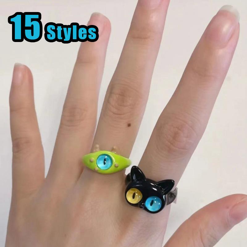 Новые милые зеленые кольца-монстры для женщин, модные милые двухцветные кошачьи глаза, открытые парные кольца, свадебные аксессуары для пальцев, ювелирные изделия