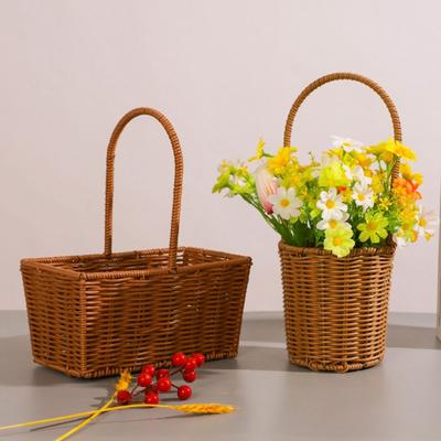Плетеная корзина ручной работы из имитации ротанга с ручкой, домашний декор, плетеные корзины для хранения, овощи, фрукты, цветы