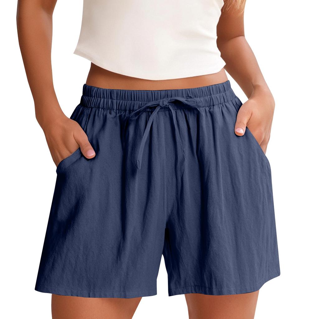 Women's Shorts High Waist Drawstring Knee Length Shorts Elastic Comfy Shorts With Pockets