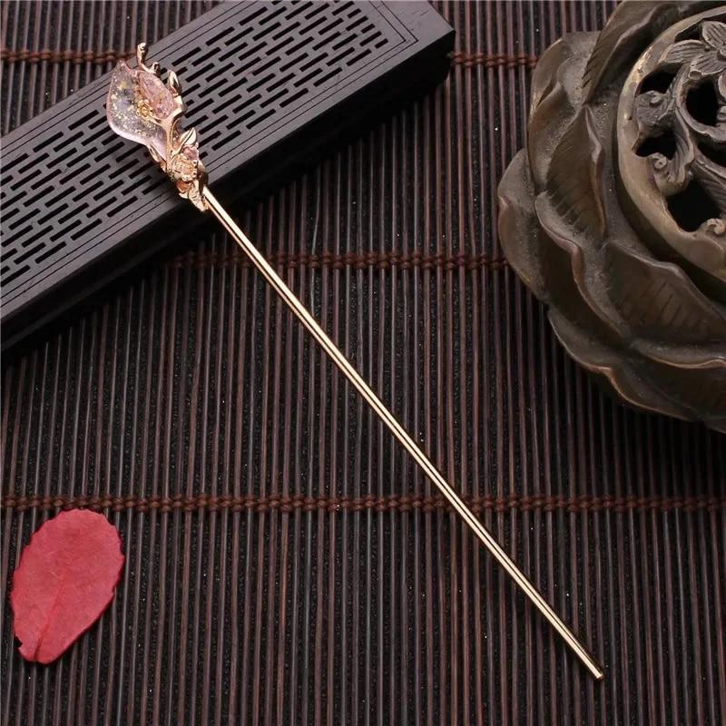Chinese Style Vintage Hair Chopsticks Hairpins Women Elegant Hair Stick Korean Metal Glaze Woman Hair Clip Accessories Jewelry