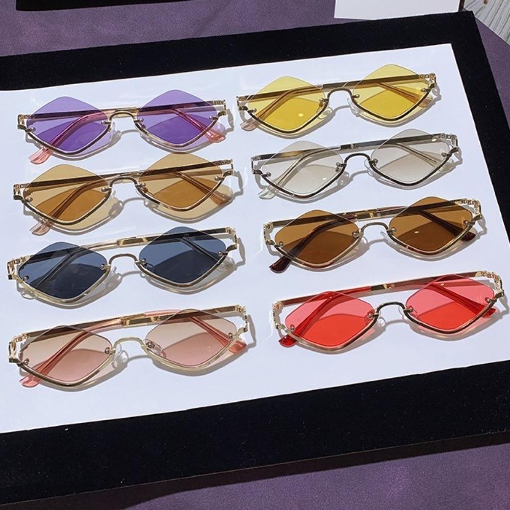 UV Protection Rhombus Sunglasses Metal Half Frame UV Resistant Cycling Glass Hipster
