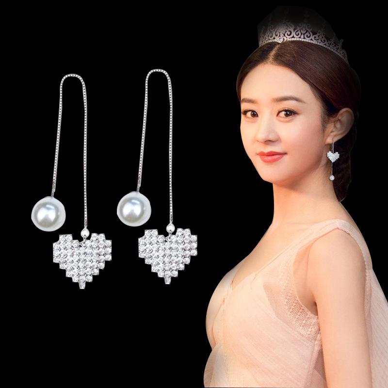 Корейские длинные серьги-игл S925 Silver Star & Moon Leaf Clover для женщин