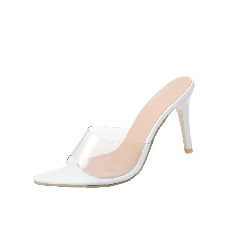 Модные Трендовые Сексуальные Женские Туфли на Каблуке с Заостренным Открытым Носком Слипоны Вечеринка Шпилька Высокий Каблук Прозрачные Мюли Слайды Женские Телесные Прозрачные Туфли