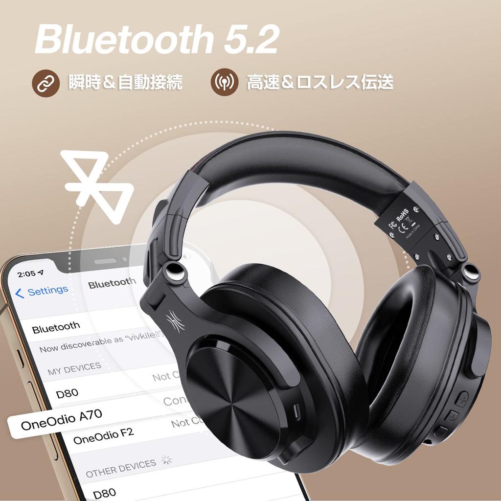 OneOdio A70 Wireless Up To 72 Hours Bluetooth Wired and Dual with DJ Sealed Monitor Detachable Listening To Headphones, Playtime, Headphones,