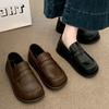 Кожаные французские туфли на плоской подошве в британском стиле, маленькие кожаные туфли, женская обувь 2025, новая осенняя модель, черные ретро лоферы на одной педали