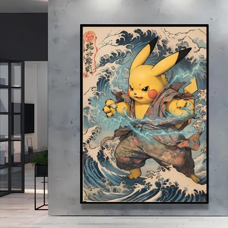 Canvas Printing Pokemon Pikachu Classic Anime Character Poster Modern Retro Style Home Room Decor Friends Gifts High Quality