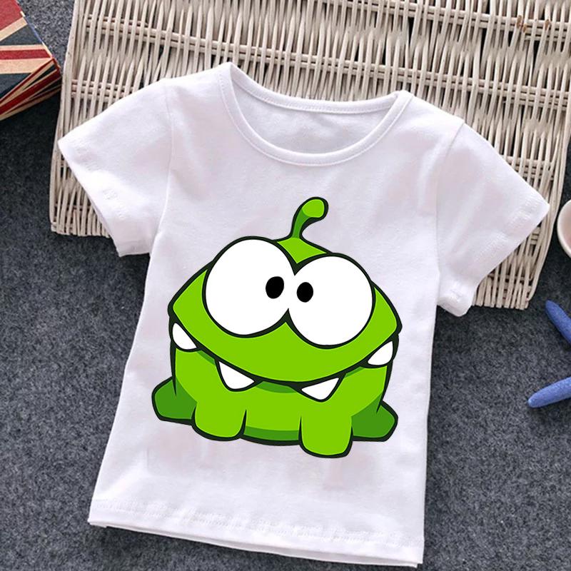 Om Nom для маленьких мальчиков и девочек, футболка с рисунком игры Cut The Rope, детский топ с забавными лягушками и короткими рукавами, футболки с круглым вырезом, детская футболка в стиле Харадзюку