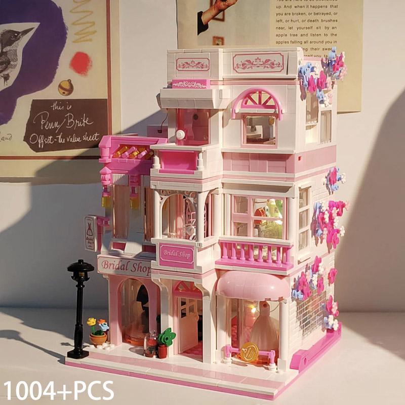 City Series Mini Street View Flower Bouquet Hotel MOC Restaurant Micro Building Blocks Toys Bridal Shop Diamond Bricks Model