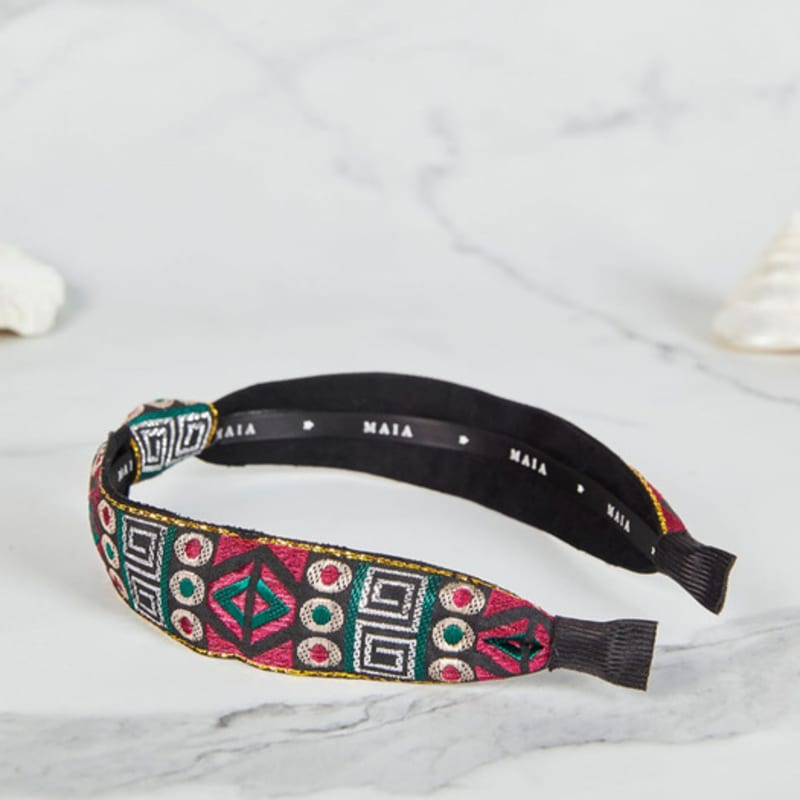 MAIA Жаккардовая повязка для волос с жемчужным цветком A - Узловая фиолетовая