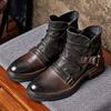 Men's Motorcycle Boots Genuine Leather Shoes Men Buckle Ankle Boots Handmade Retro Leather Boots Luxury Men's Retro Shoes
