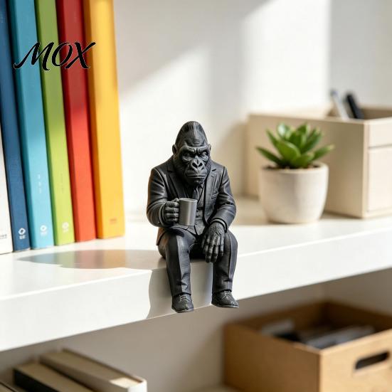 Gorilla Ornaments for Desk 3D Printed in Suit Ornament, Coffee Drinking Figurine, Creative Animal Office Stress Relief Decorations Sculpture,