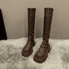 Модные сапоги до колена на высоком каблуке для женской зимы 2024 года, новая обувь на толстой подошве, замшевые женские модные сапоги с квадратным носком