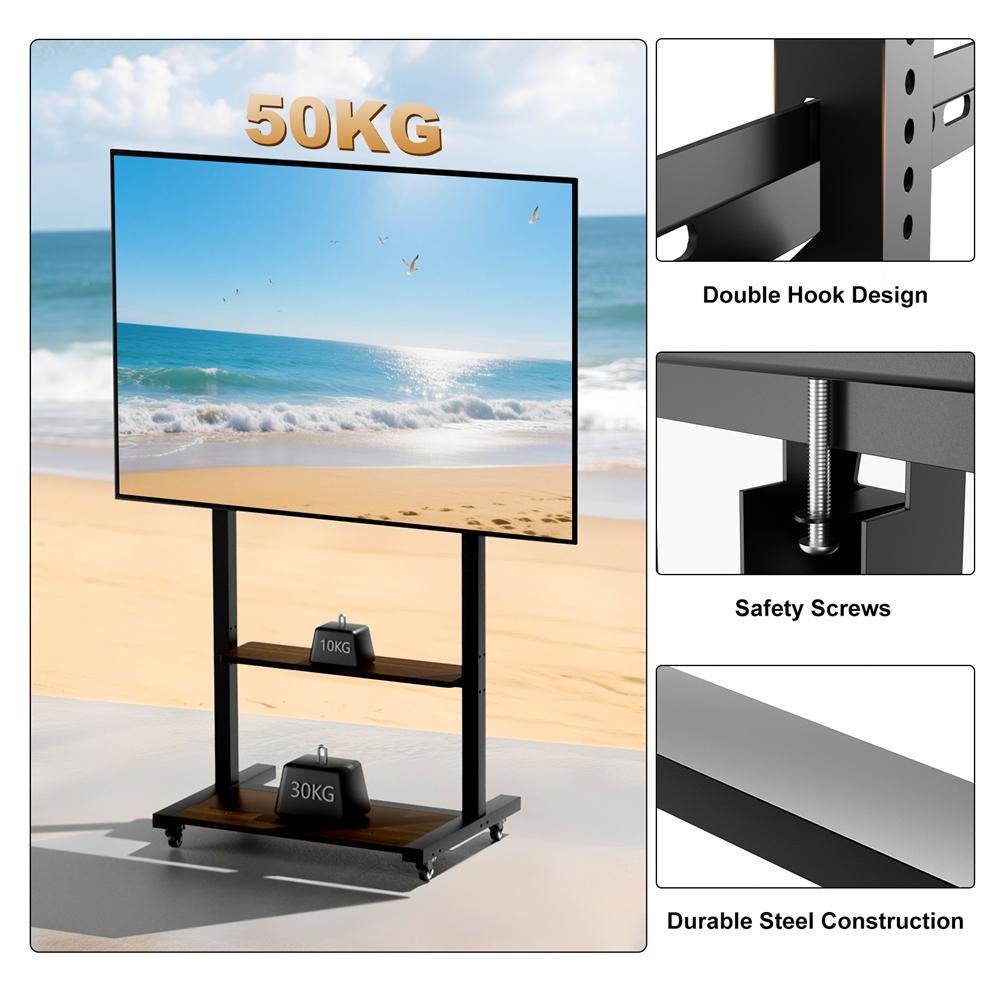 Mobile TV Floor Mount Stand Cart for 40-100 LCD LED Flat Screen with Lockable Wheels