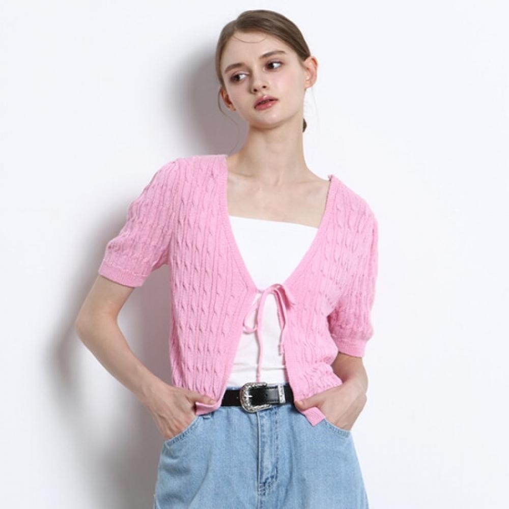 Ozoc Short Sleeve Cardigan With Ribbon Tie Oz Cn205