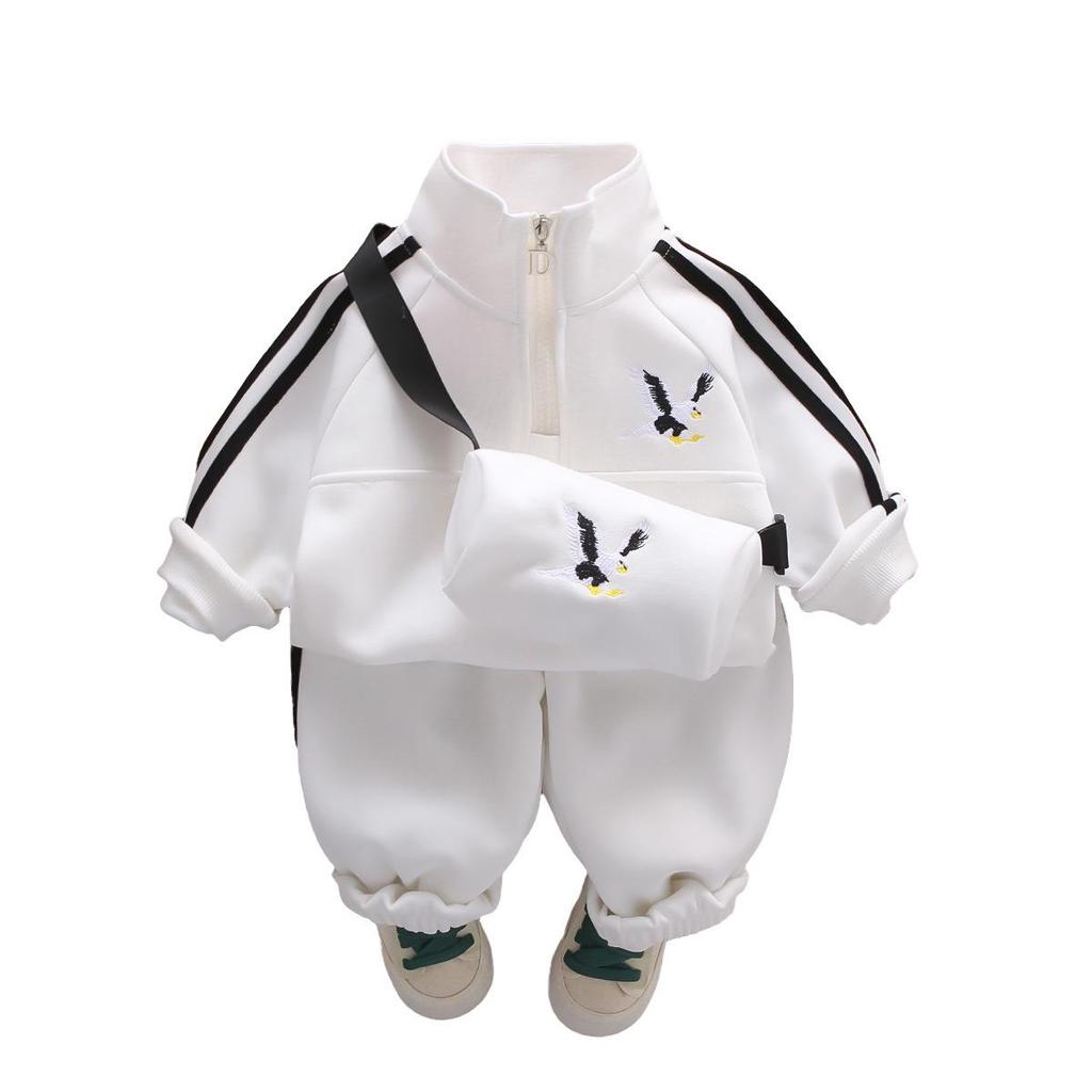 Boys' Trendy Two-Piece Autumn Set: Long Sleeve, Stand-up Collar, Zip-Up Pullover