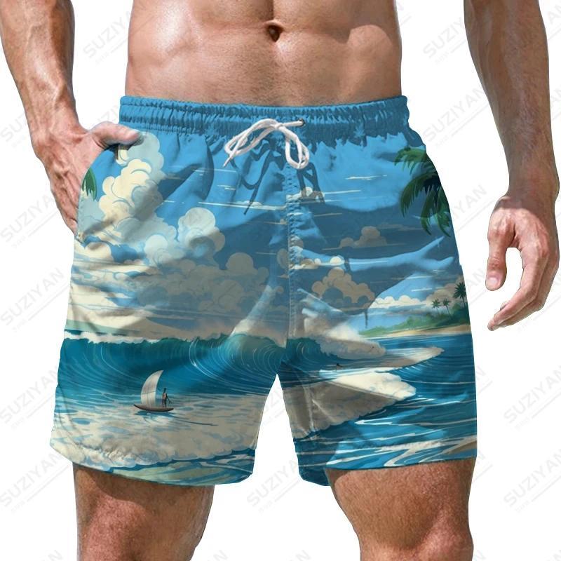 Sea Wave Pattern 3D Print Men's Shorts Quick Dry Swim Shorts Casual Beach Pants Oversized Sports Shorts Trend Men Clothing