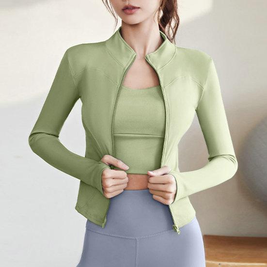 Women Sports Top Stand Collar Zipper Closure Cardigan Sweat Absorption Soft Breathable Thin Elastic Slim Fit Long Sleeve Quick Dry Lady Jogging