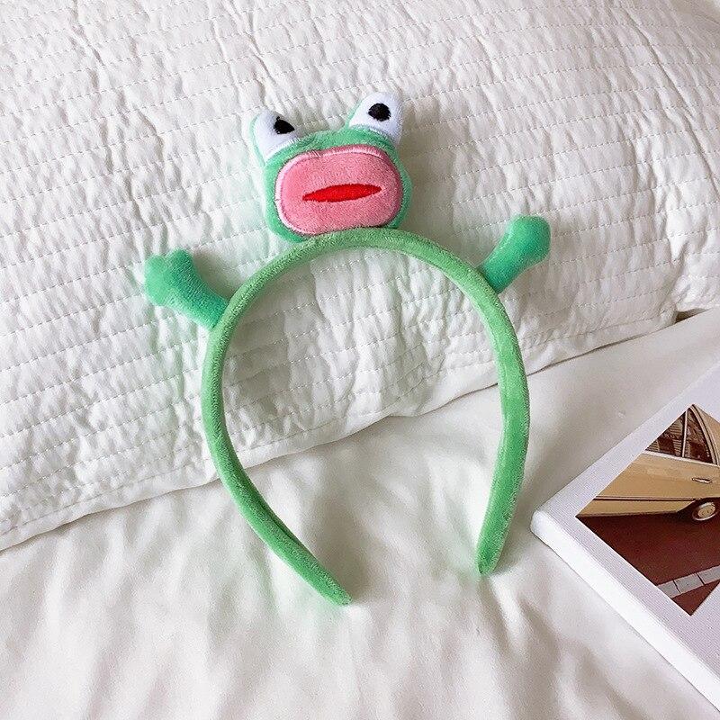Мультяшные большие глаза лягушки, плюшевые обручи для волос с бантом для женщин, сладкий макияж, повязка для волос, повязка на голову, аксессуары для волос для девочек, корейские головные уборы