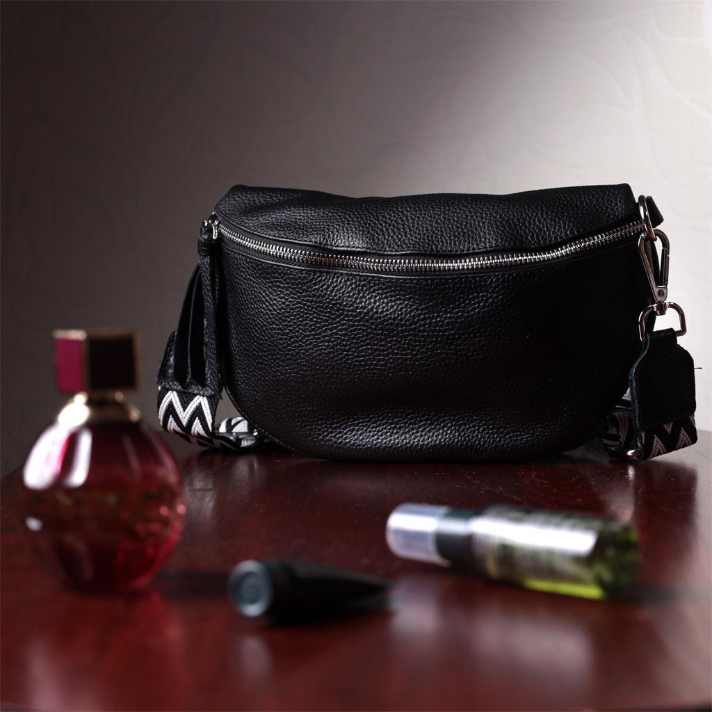 Leather Bag for Women In a Classic Color Crossbody with a Mini Wallet Vintage 22666 Black