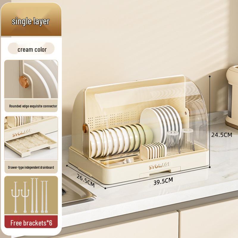 Foldable Multi-Layer Plastic Storage Cabinet with Lid - Organize Bowls, Plates, Baby Bottles, and Cups Dust-Free